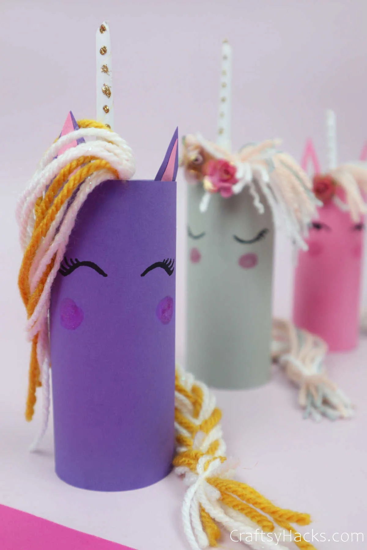 three paper roll unicorns
