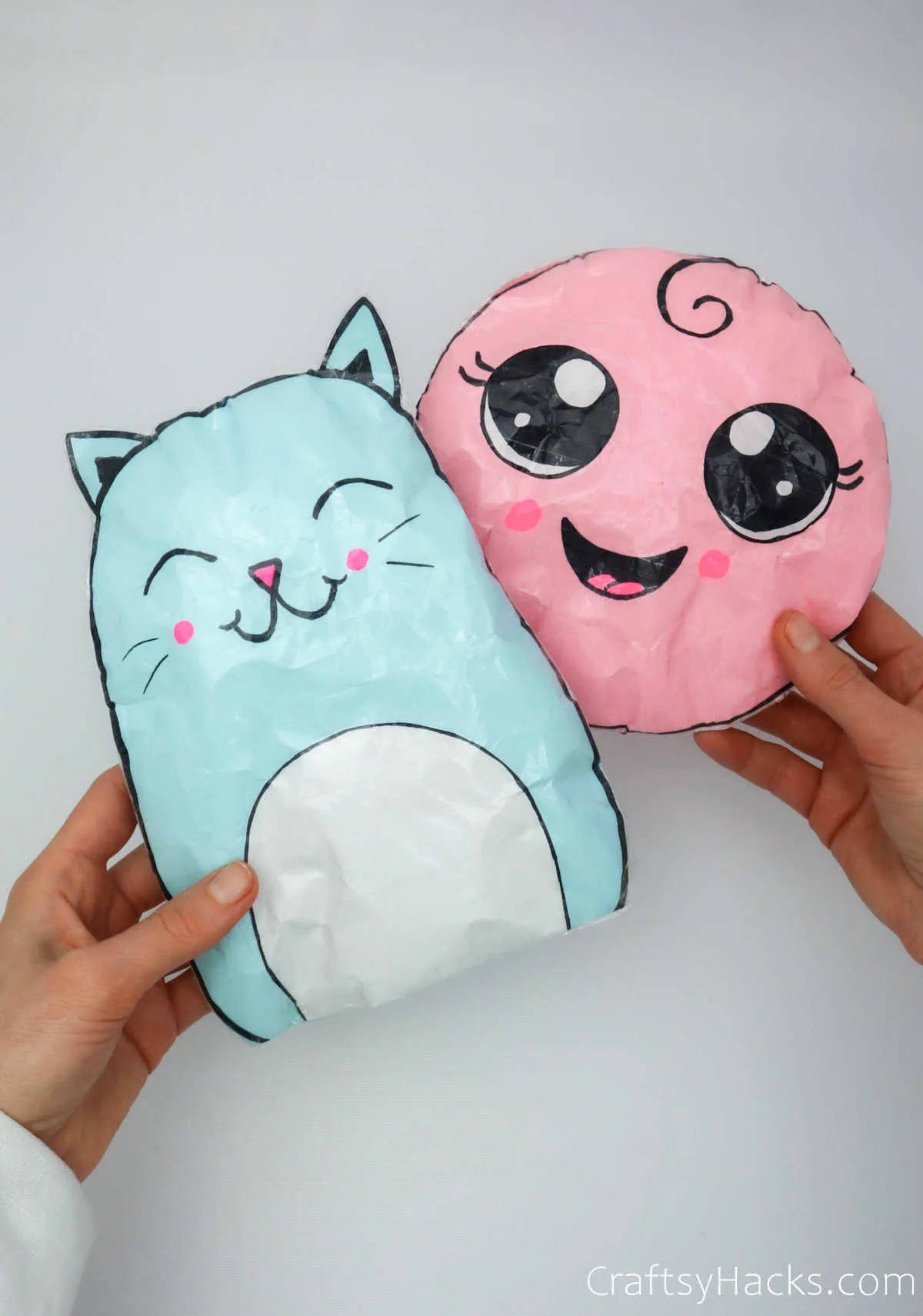 blue and pink paper squishies