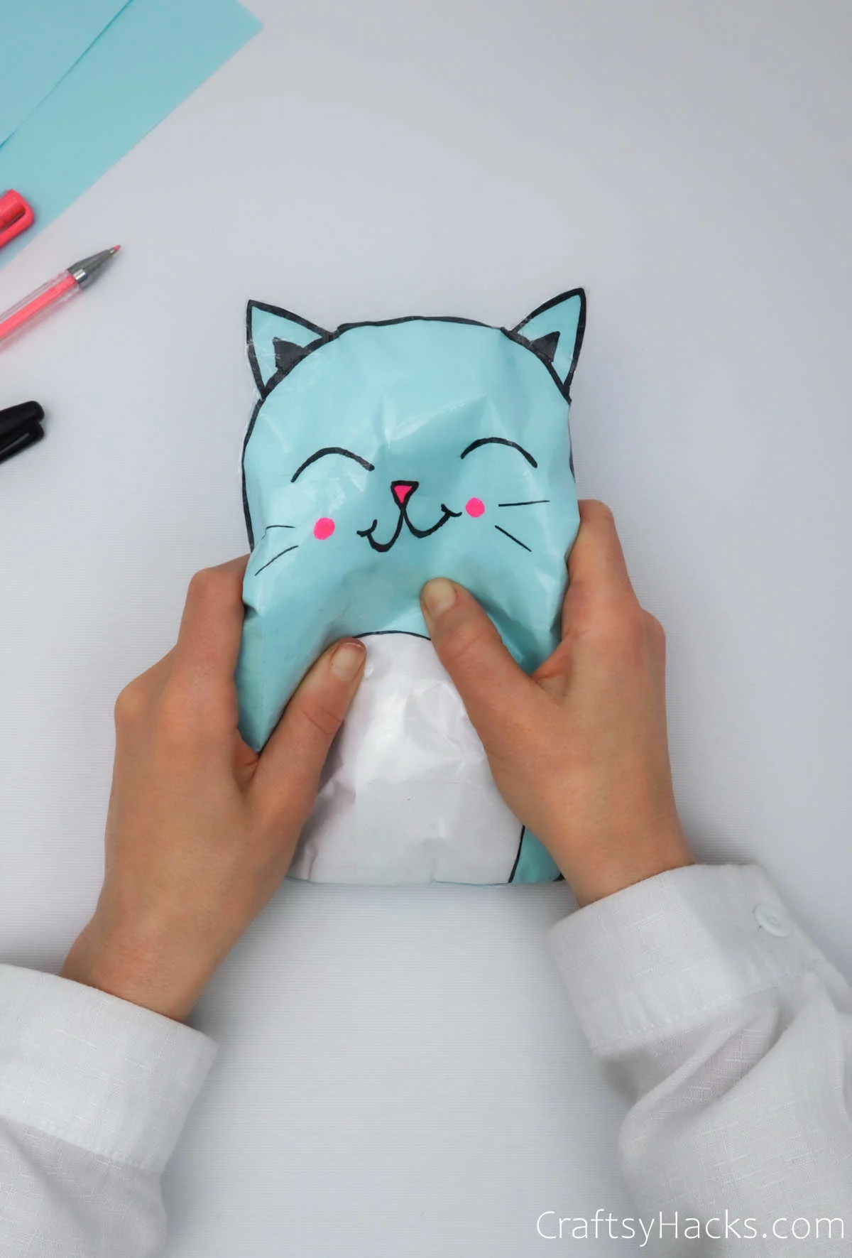 squishing paper cat squishie