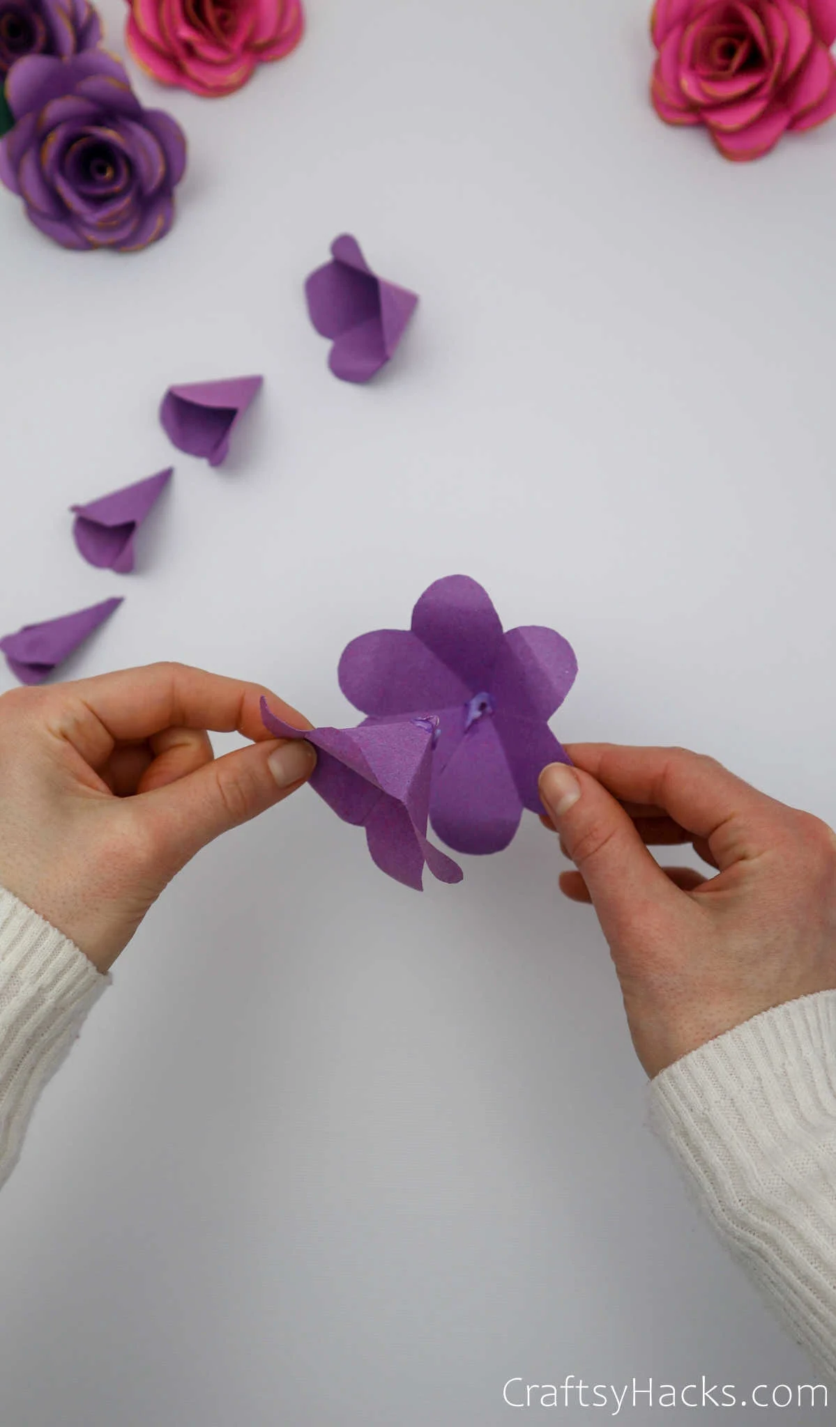 putting together paper flower