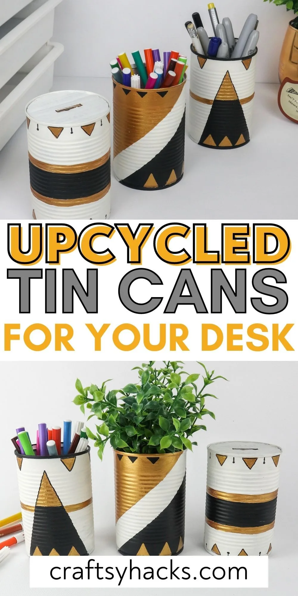 upcycled tin cans for your desk