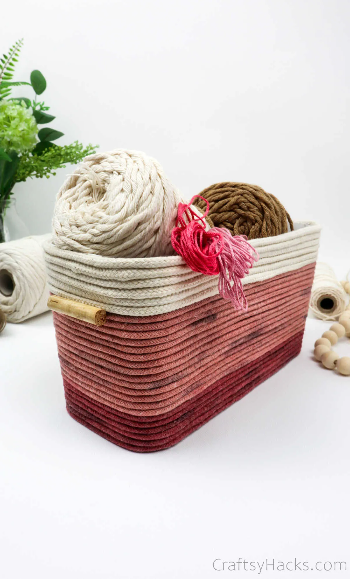 rope basket with yarn
