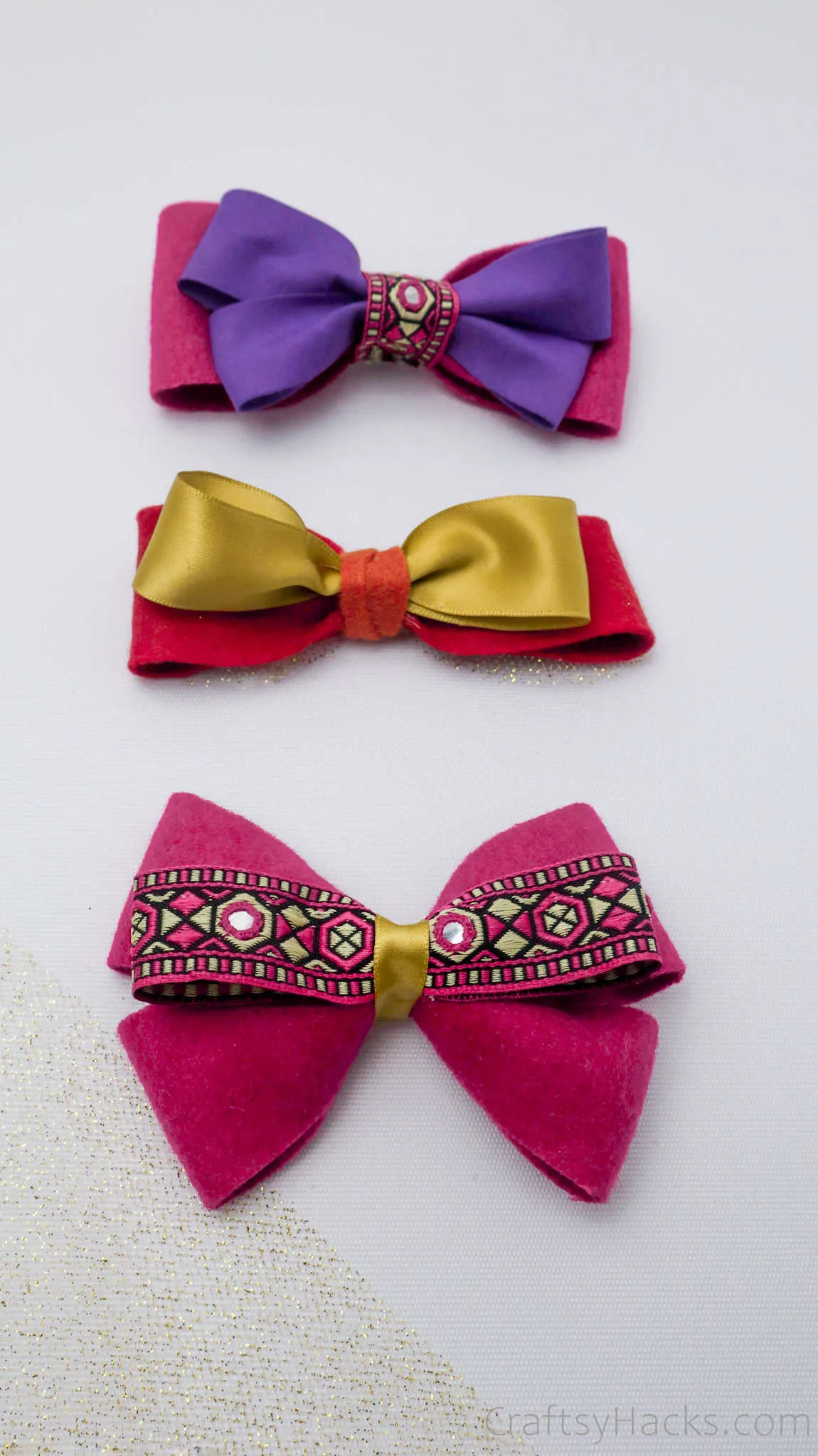 three completed hair bows