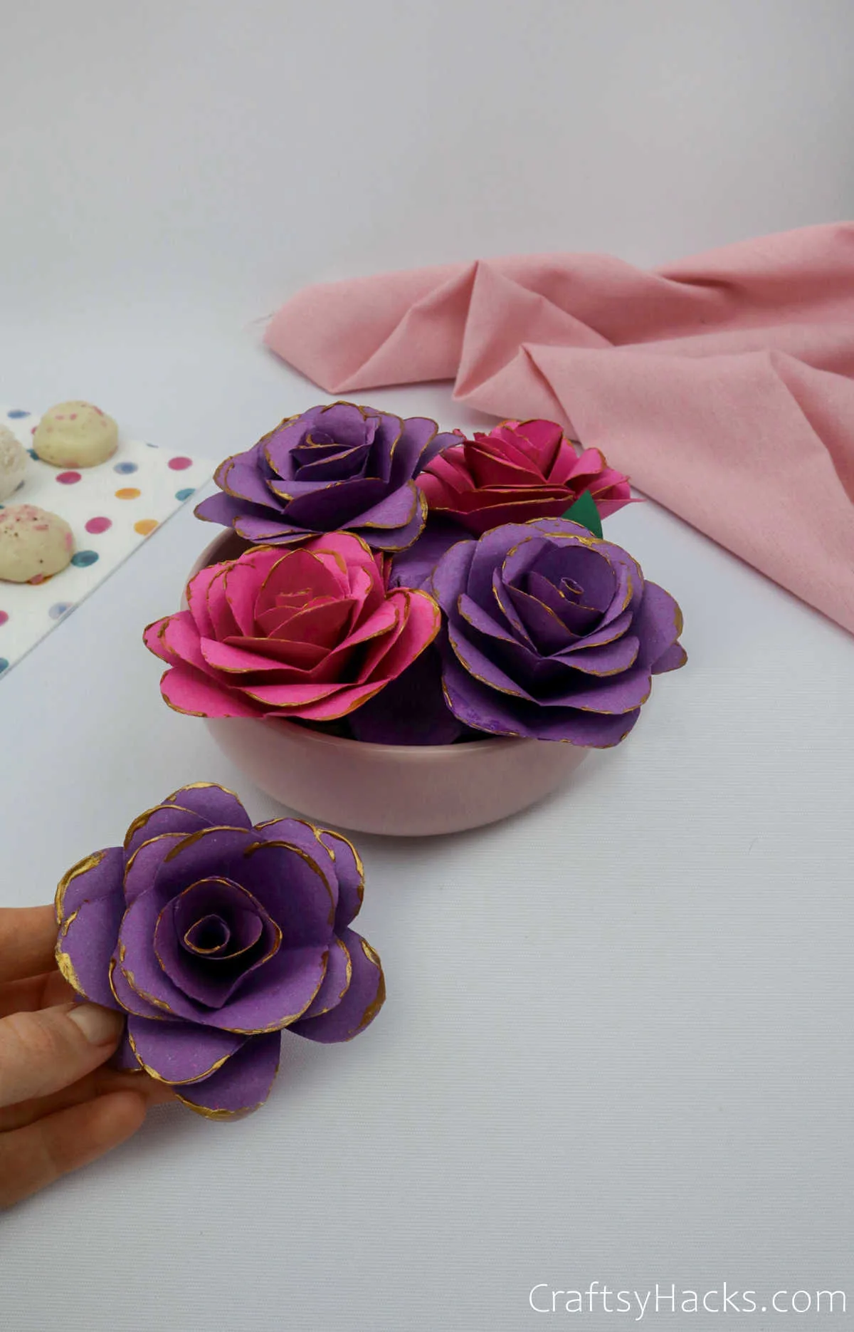 bowl of paper flowers