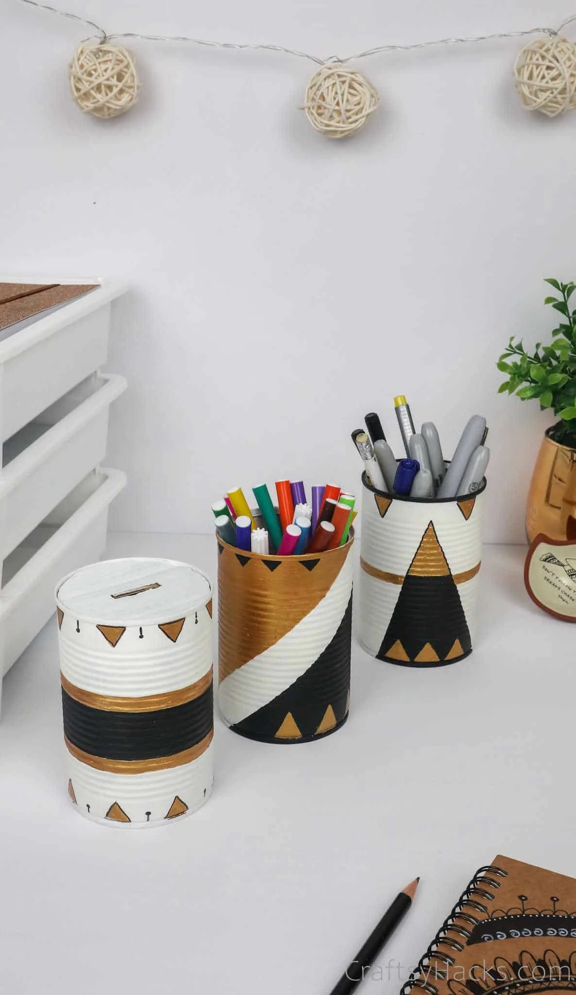 tin cans on desk