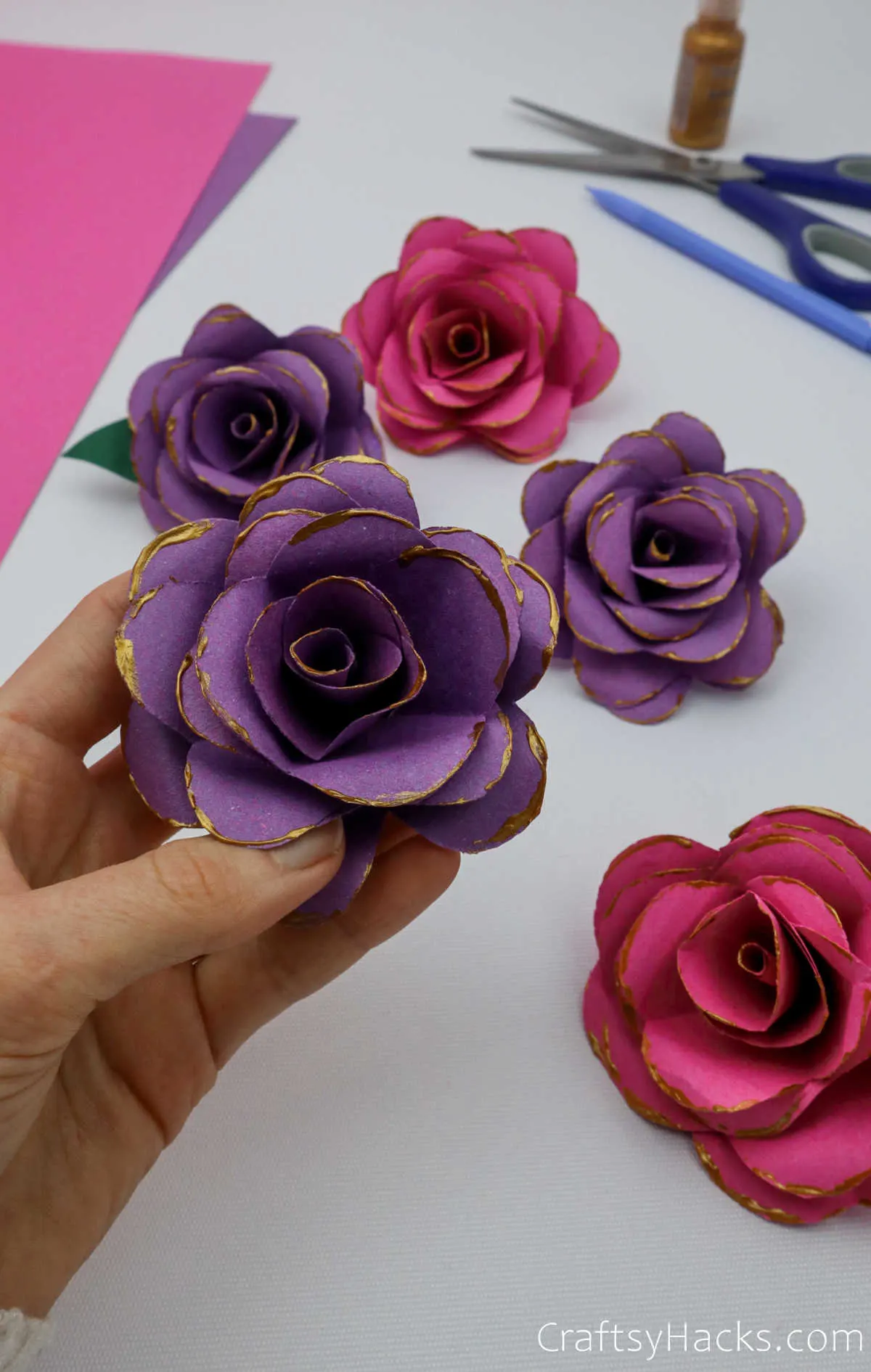 1 Purple Big Rose with Leaf Paper Craft Flowers - Pack of 72 - CB Flowers  & Crafts