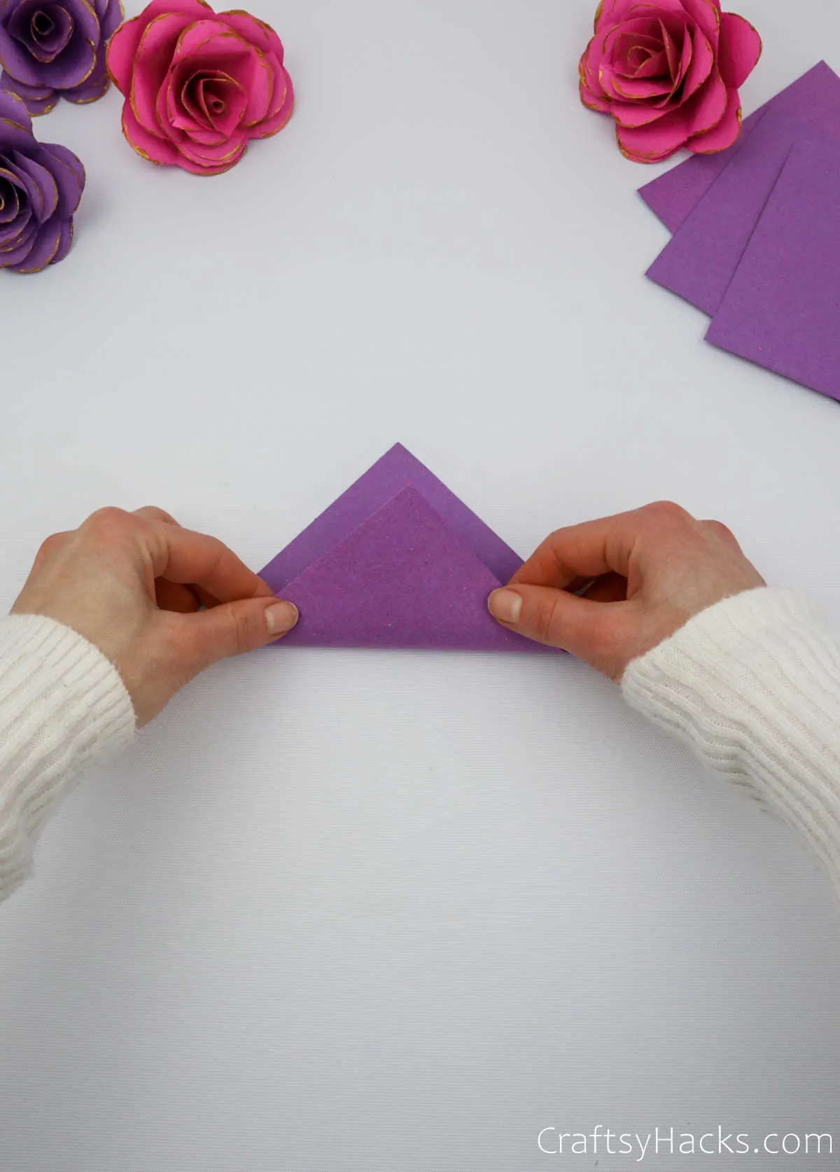 folding purple paper