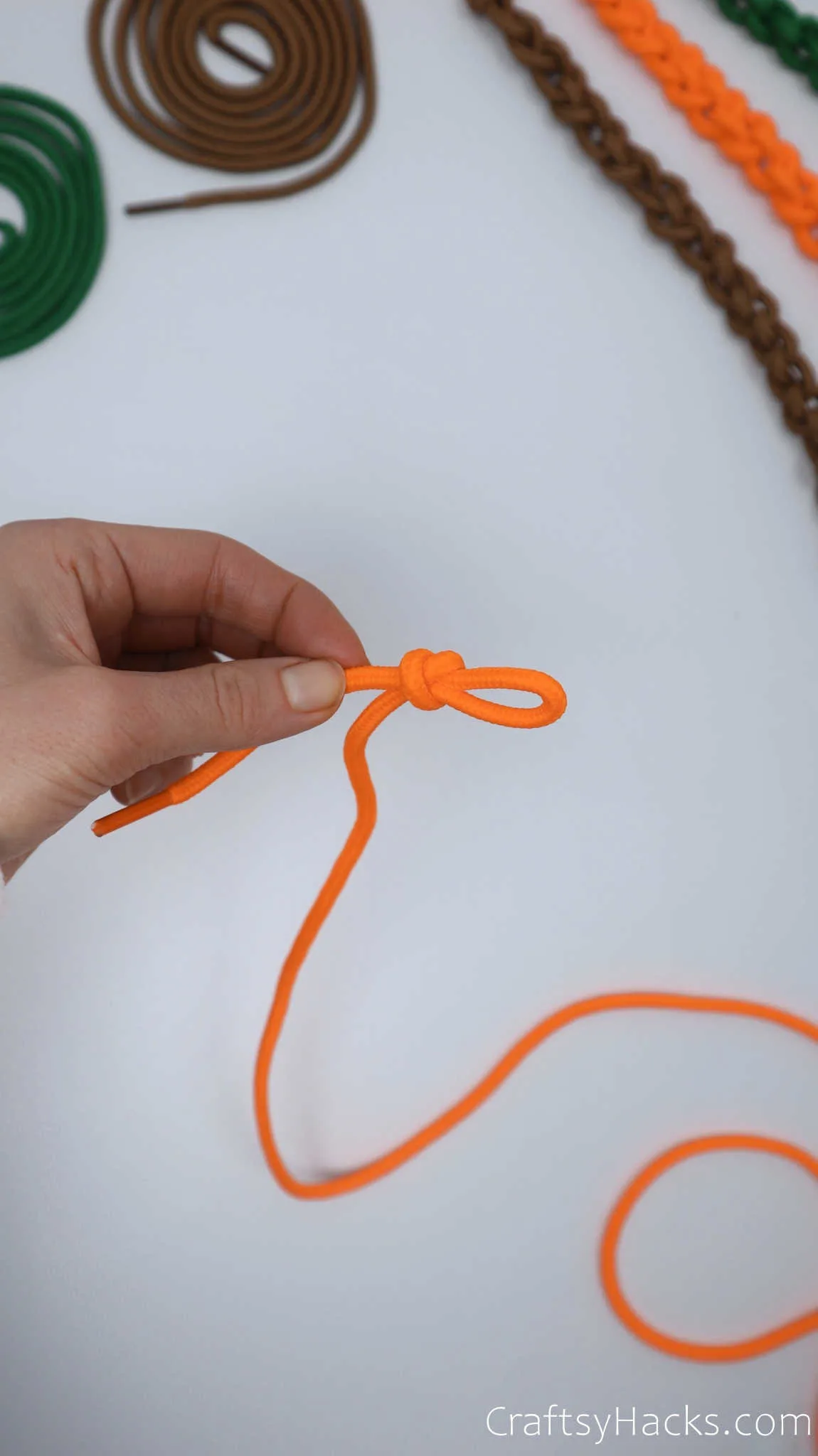 knot tied in shoelace