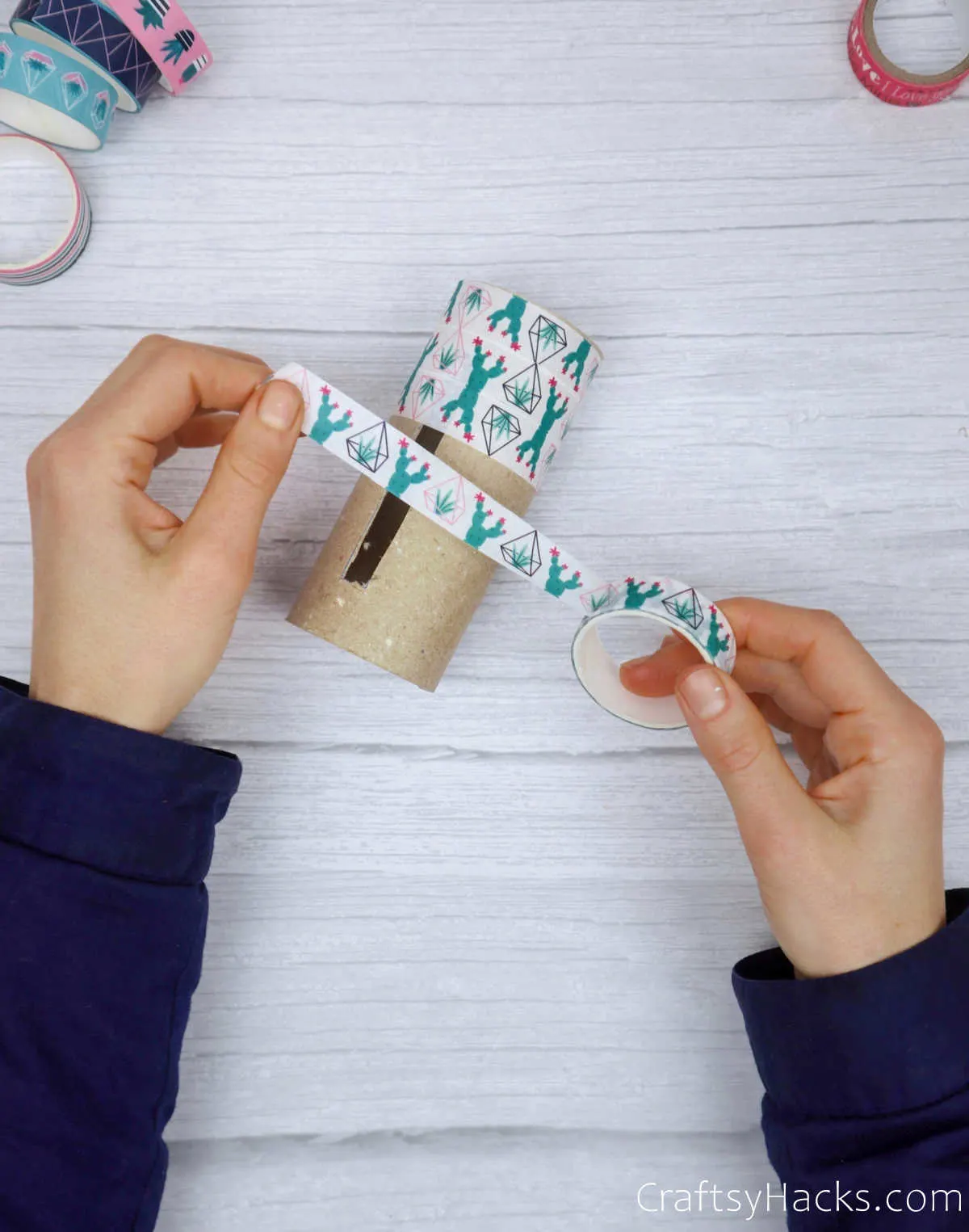 wrapping washi tape on paper roll