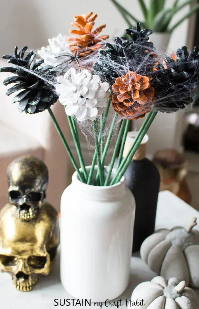 Halloween Flowers From Pinecones