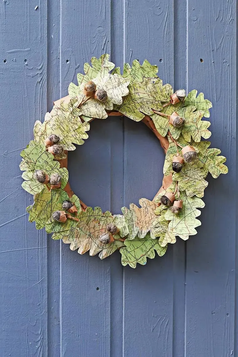 Upcycled Map Leaf Wreath