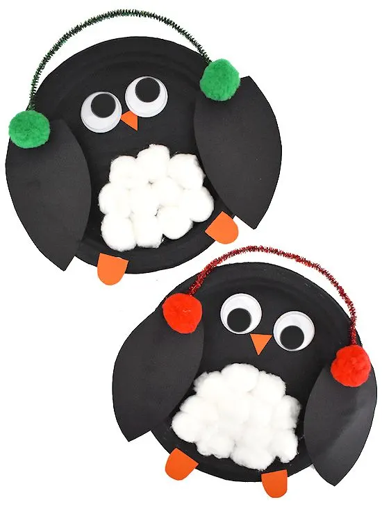 Cotton Ball Paper Plate Penguin