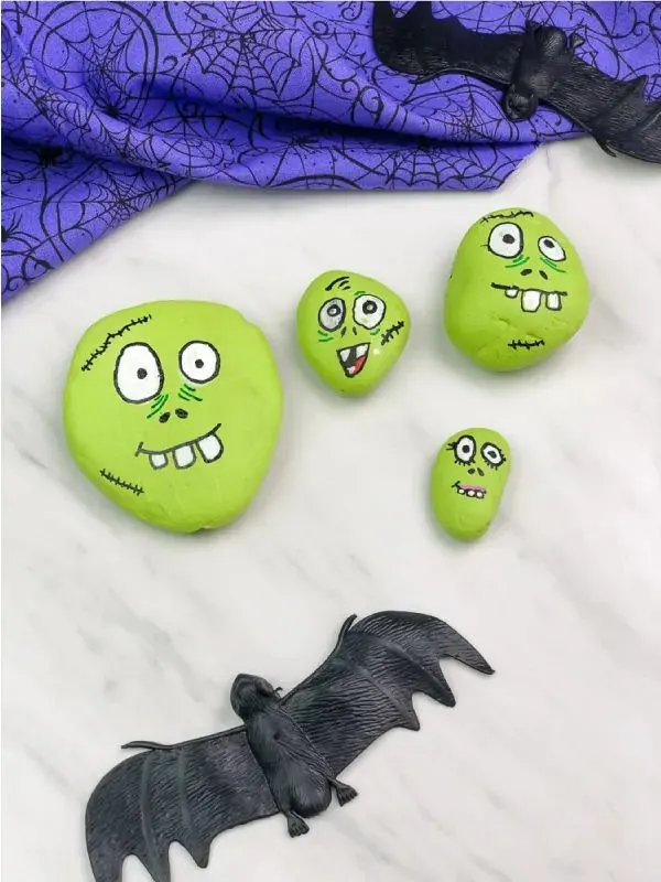 Zombie Halloween Painted Rocks