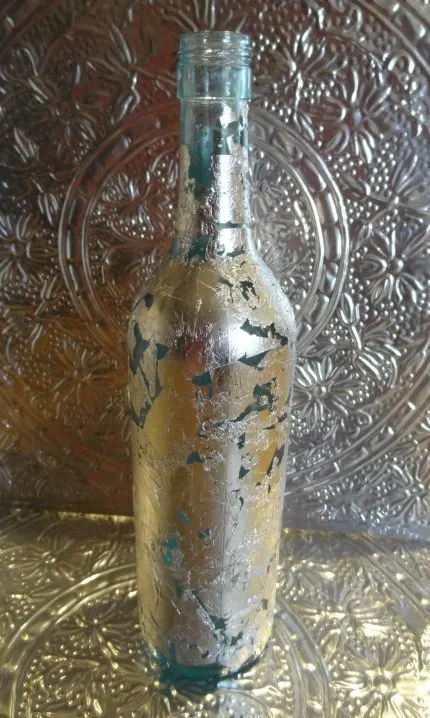 Recycled Silver-Leaf Wine Bottle