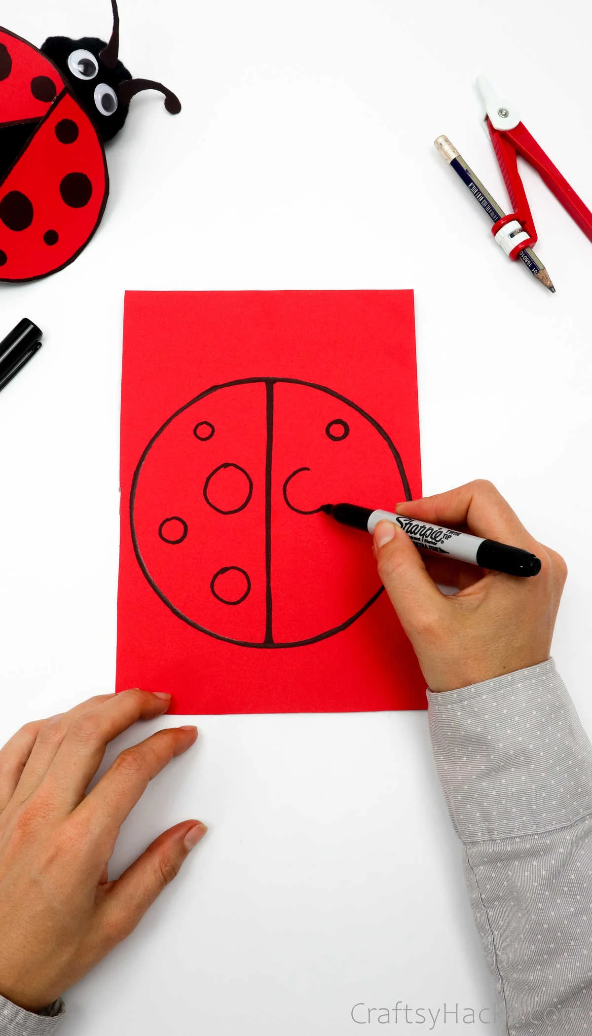 drawing dots on ladybug