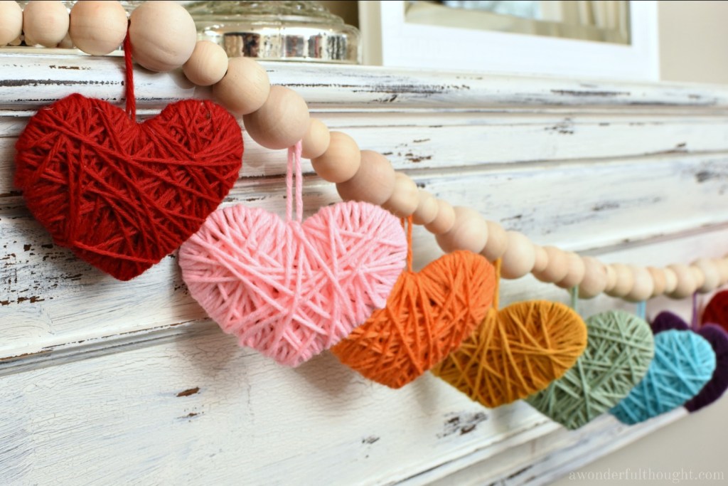 Multicolored Yarn Heart Garland