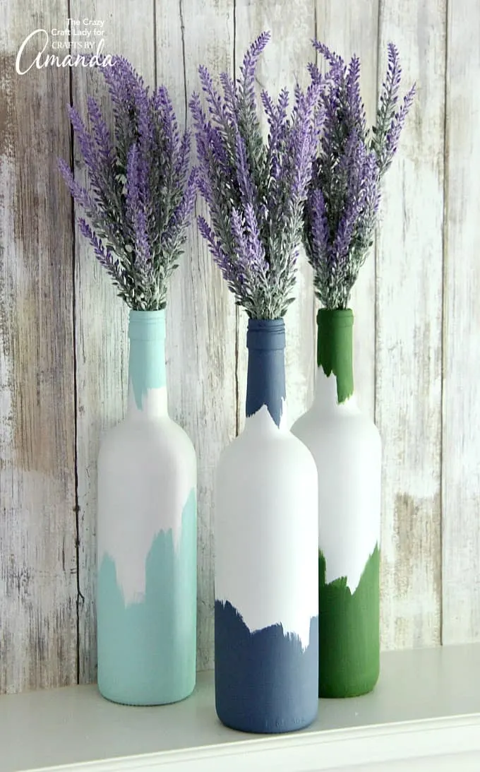 Painted Wine Bottles Vase For Lavender