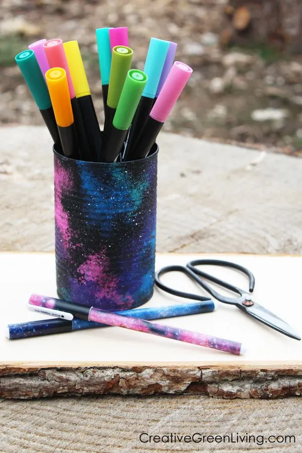 Galaxy Painted Recycled Pen Holders