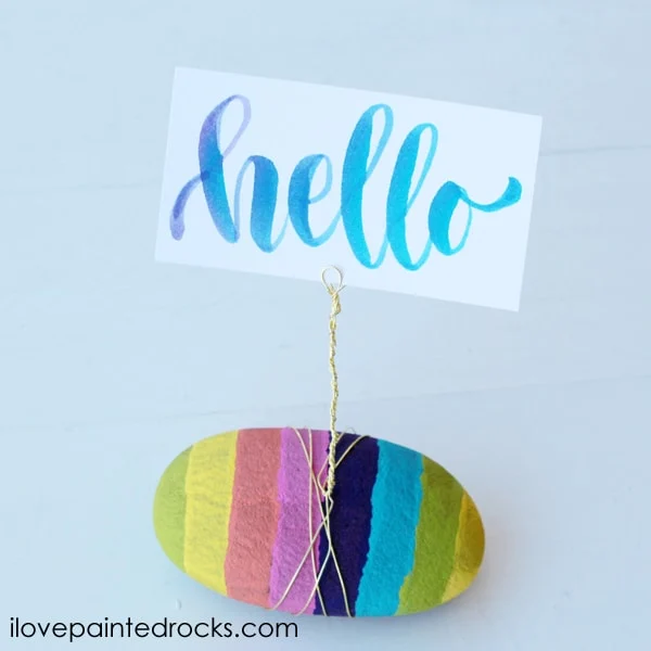 Rainbow Striped Rock Photo Holder