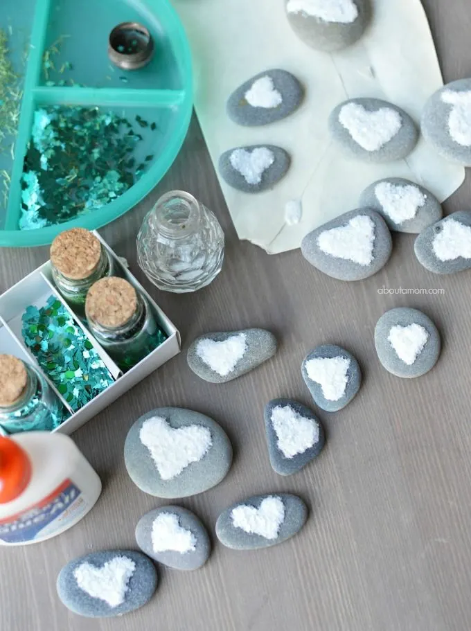 Glittery Heart Rock Craft