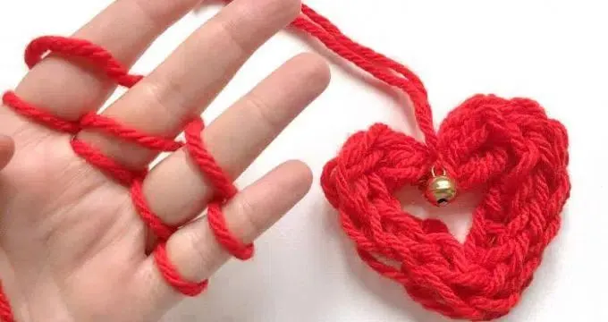 Finger Knitted Heart Ornament
