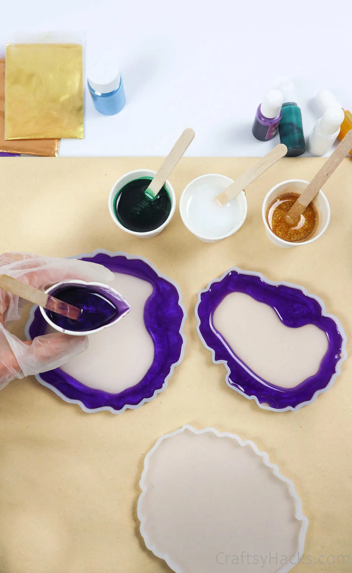 pouring purple resin