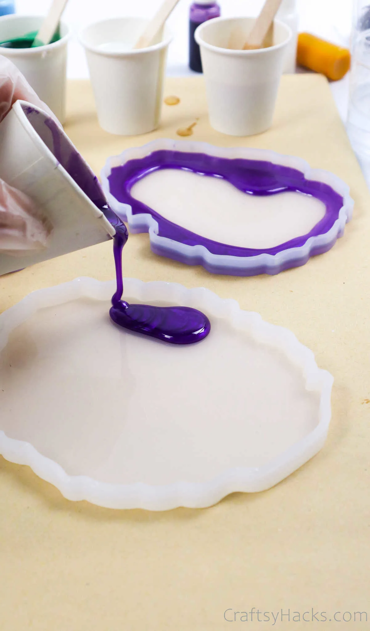 pouring resin in mold