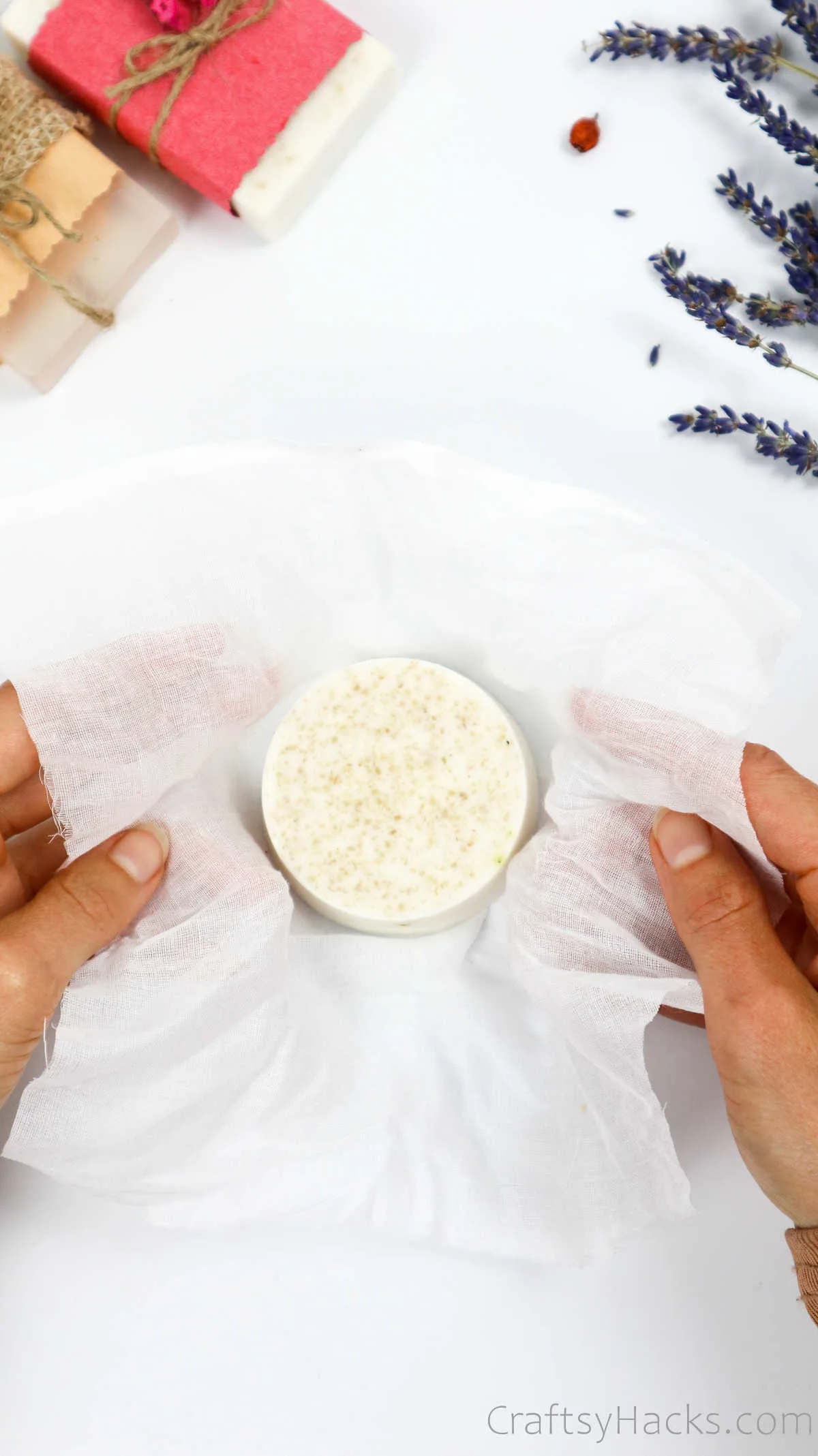 round soap with cloth