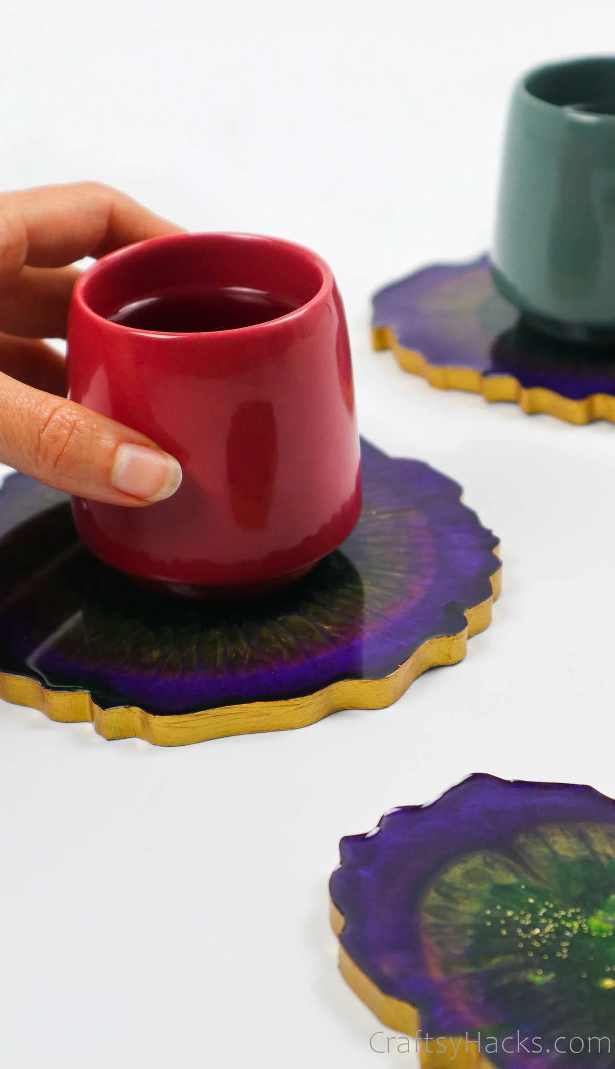 placing mug on coaster