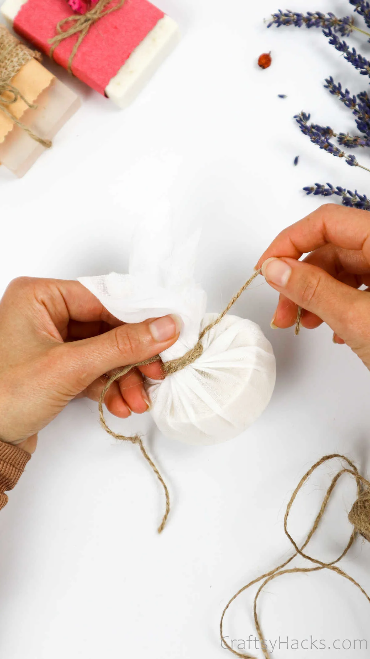 wrapping soap with string