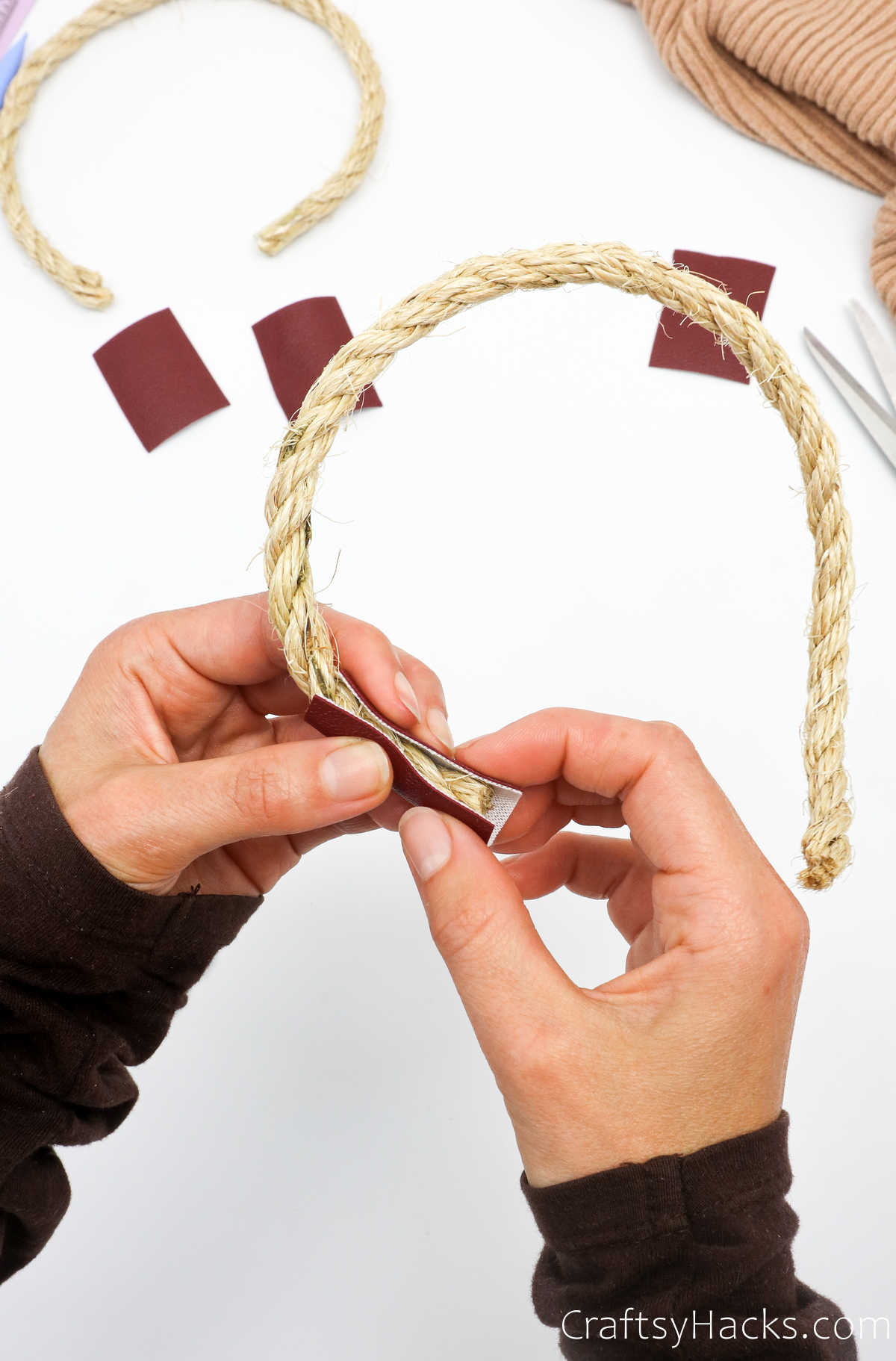 folding leather around rope