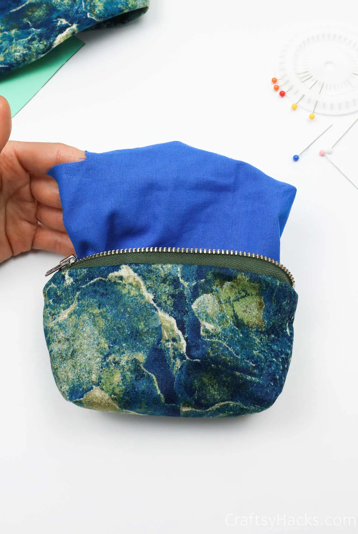 holding inside of pouch