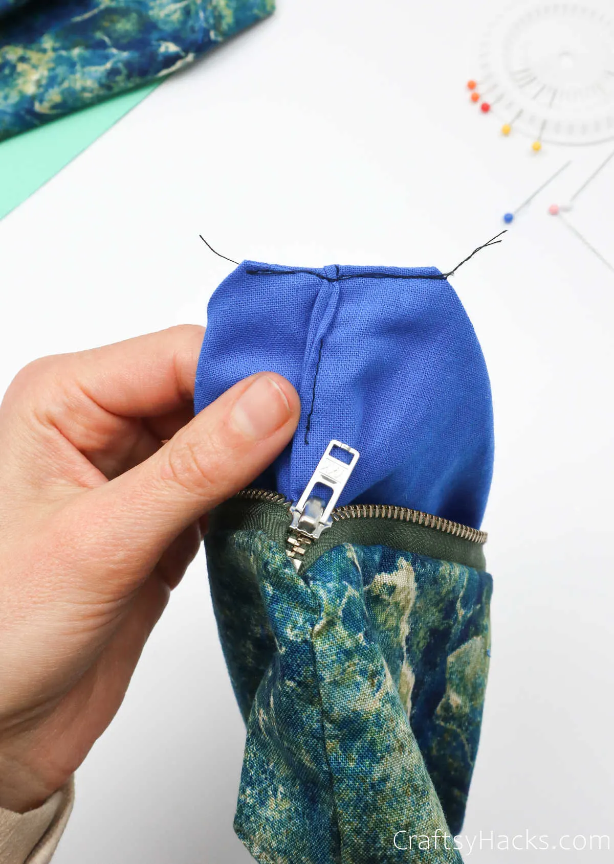 sewn inside of pouch