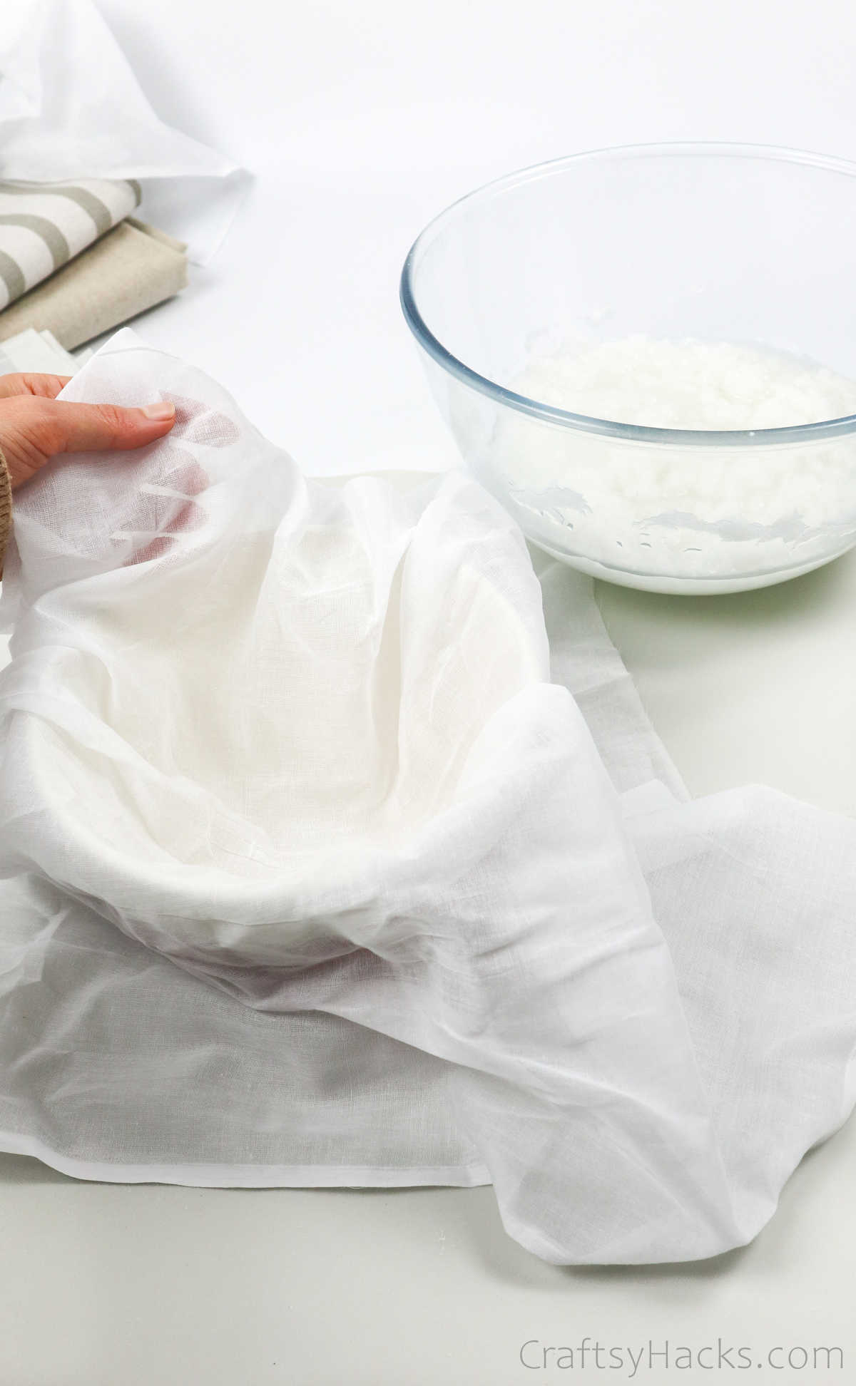 cheesecloth in bowl