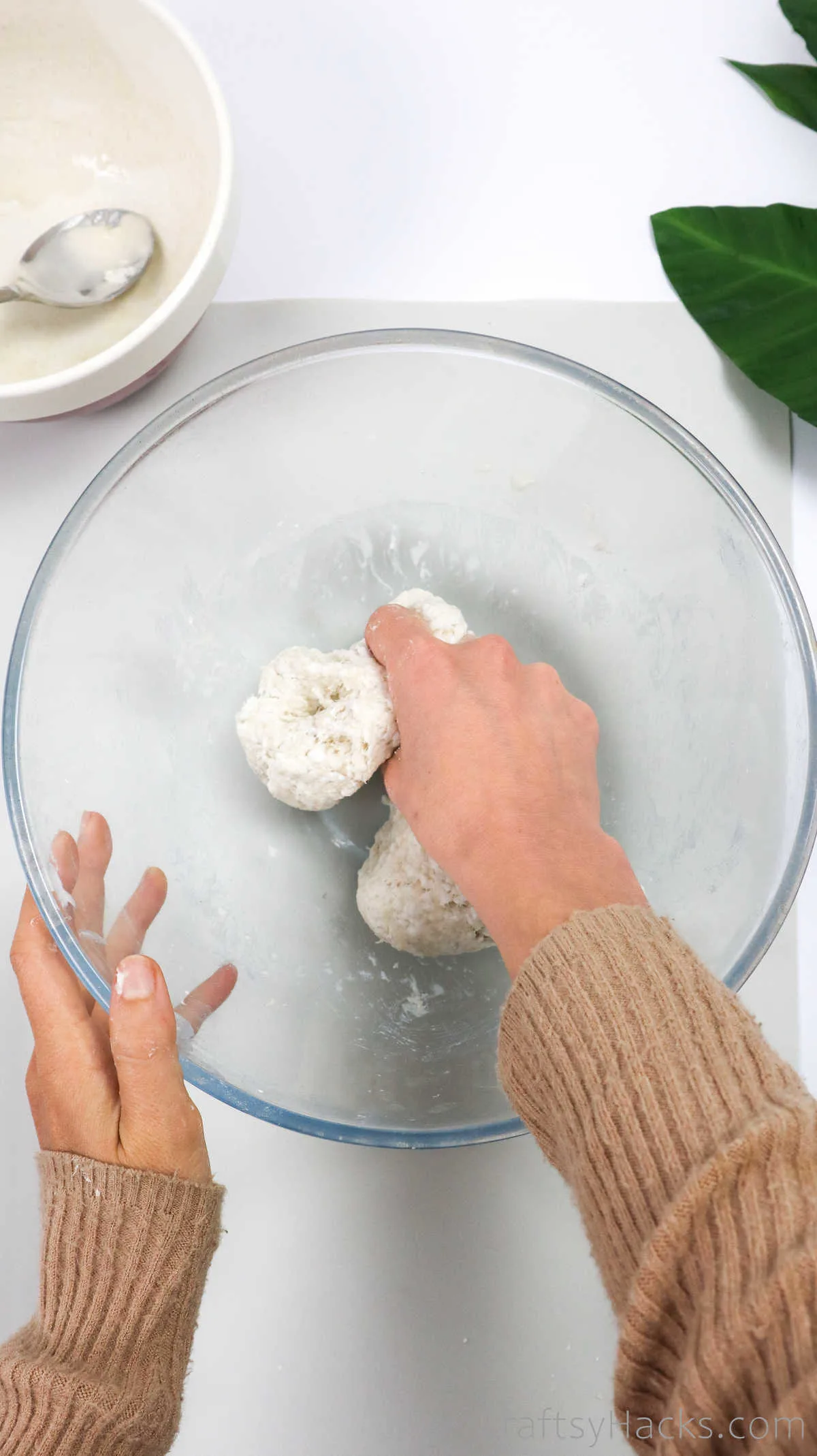 mixing paper and flour