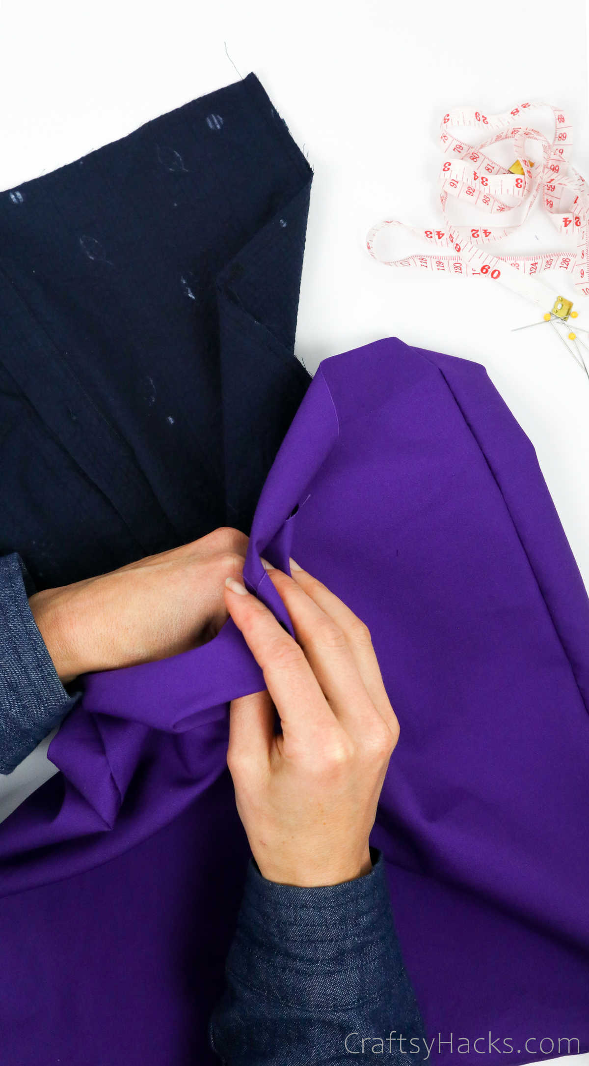 putting shirt inside fabric pocket