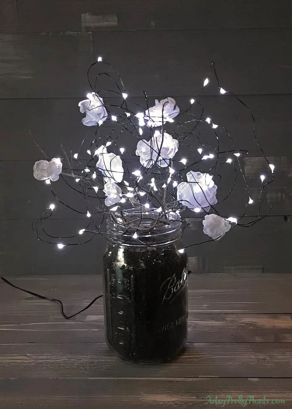 Mason Jar Lamp with Illuminated Flowers