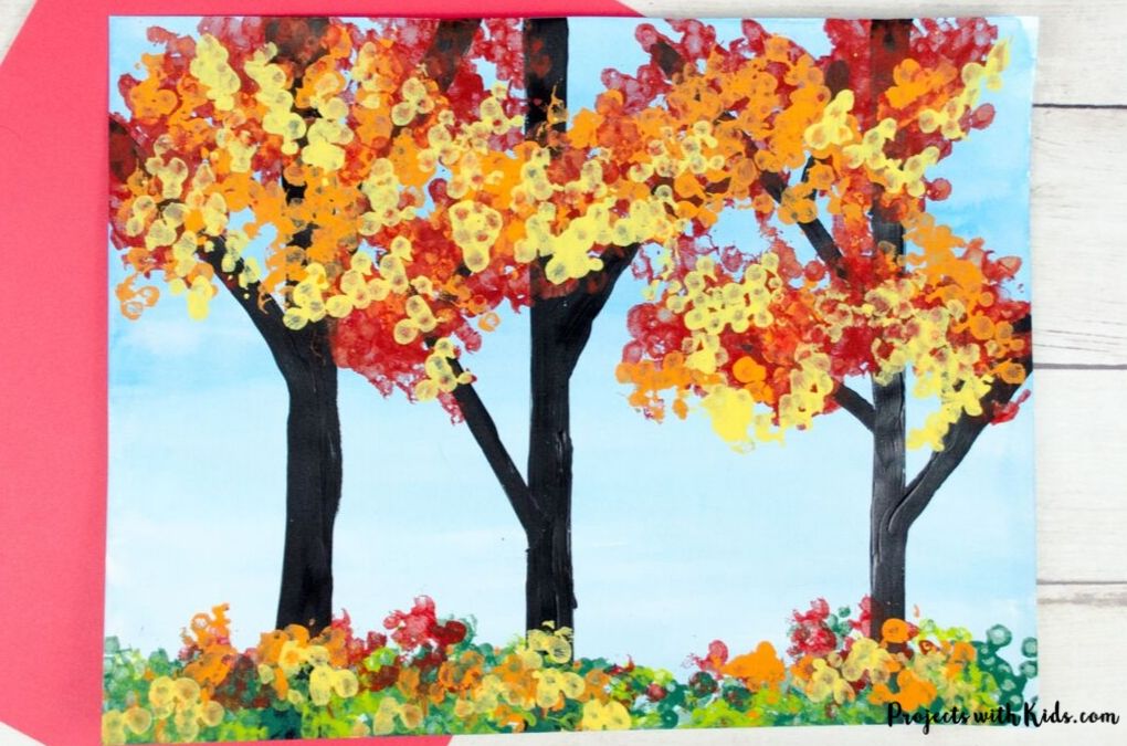 Fall Tree Painting with Q-Tips