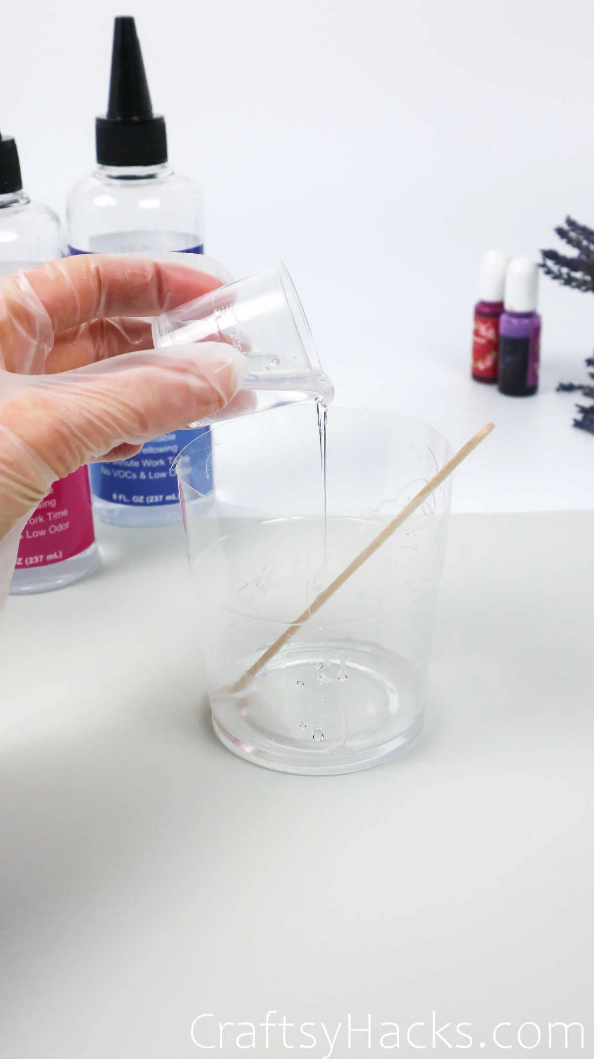 pouring resin in cup