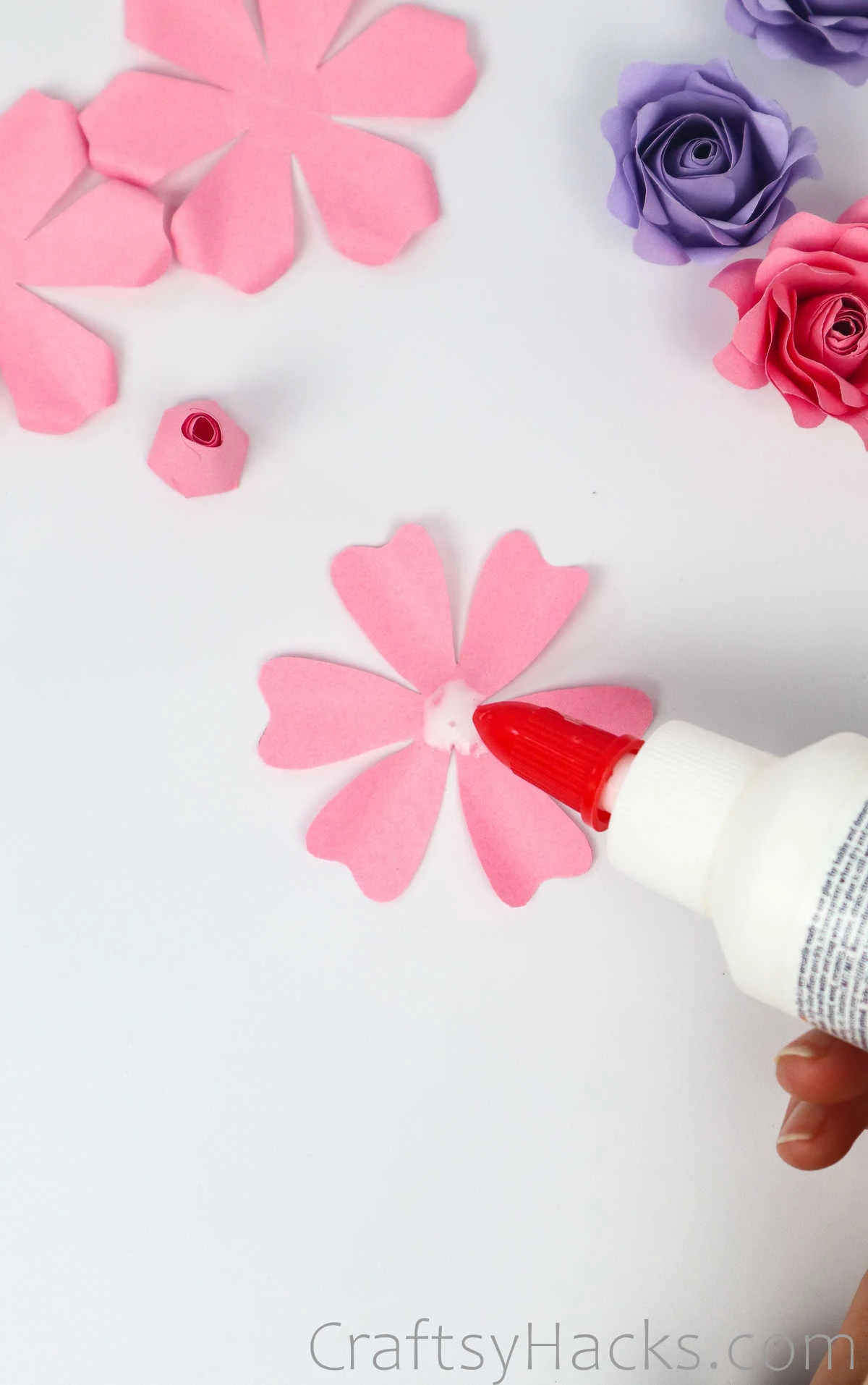 glue in center of petals
