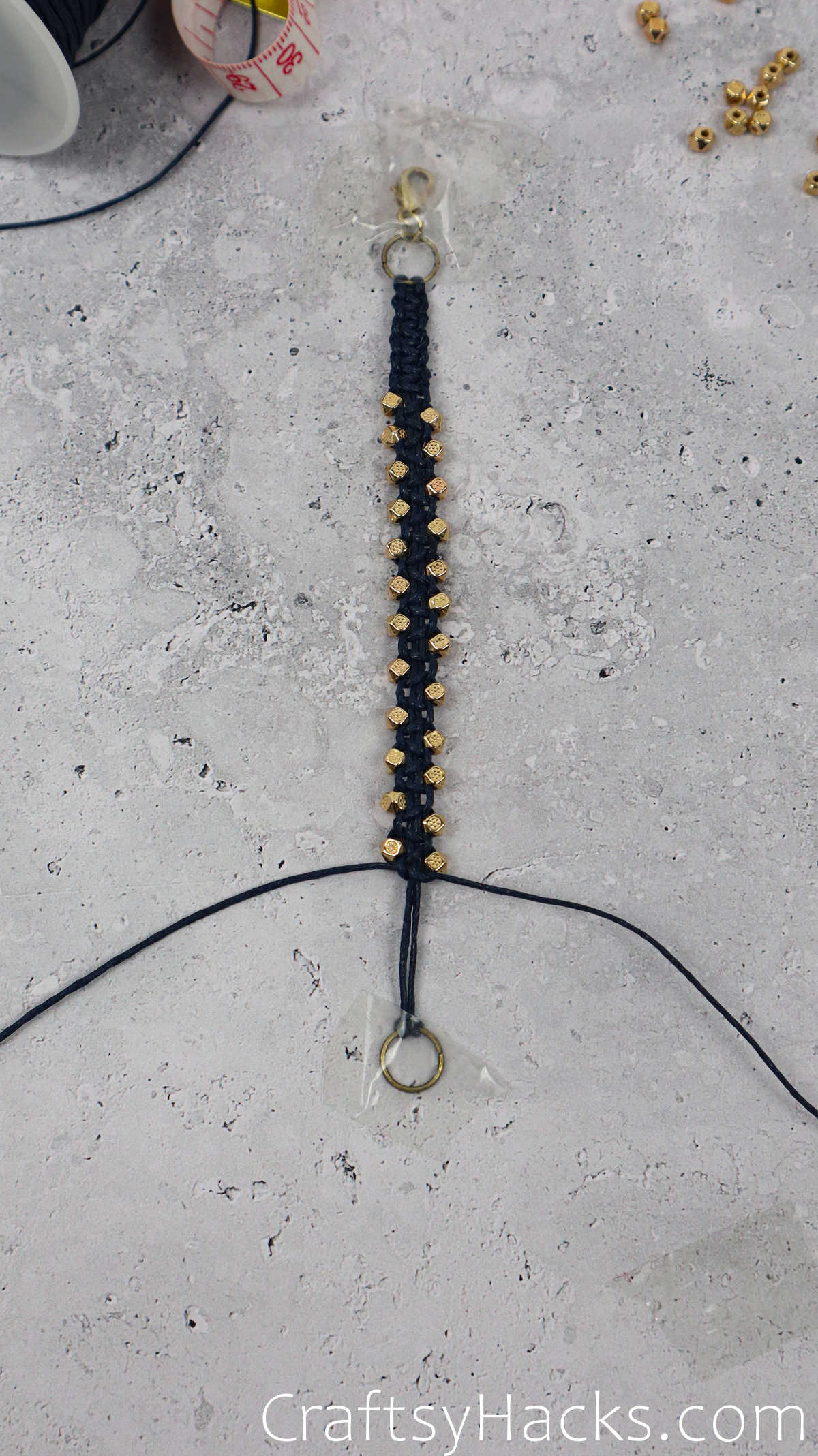 beads on macrame bracelet