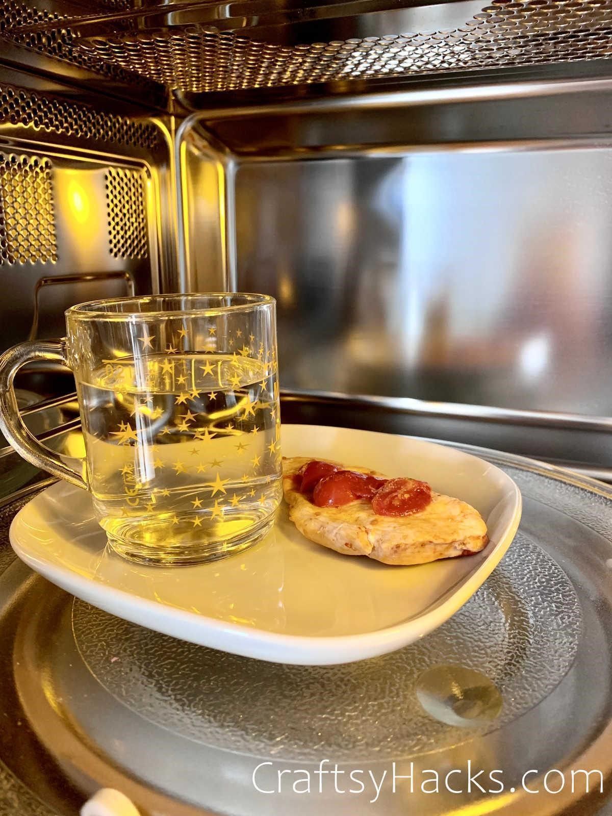 cup of water to prevent food from drying when microwaving