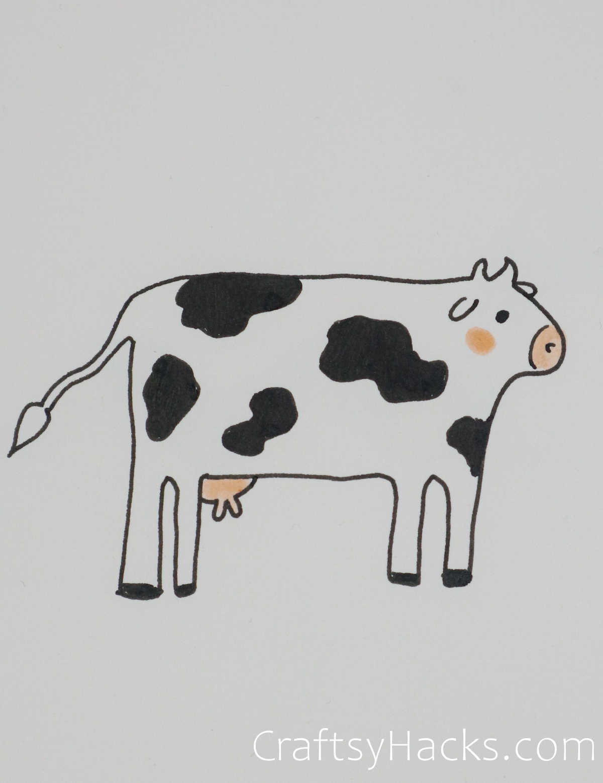Grazing Cow Simple Line Art Drawing