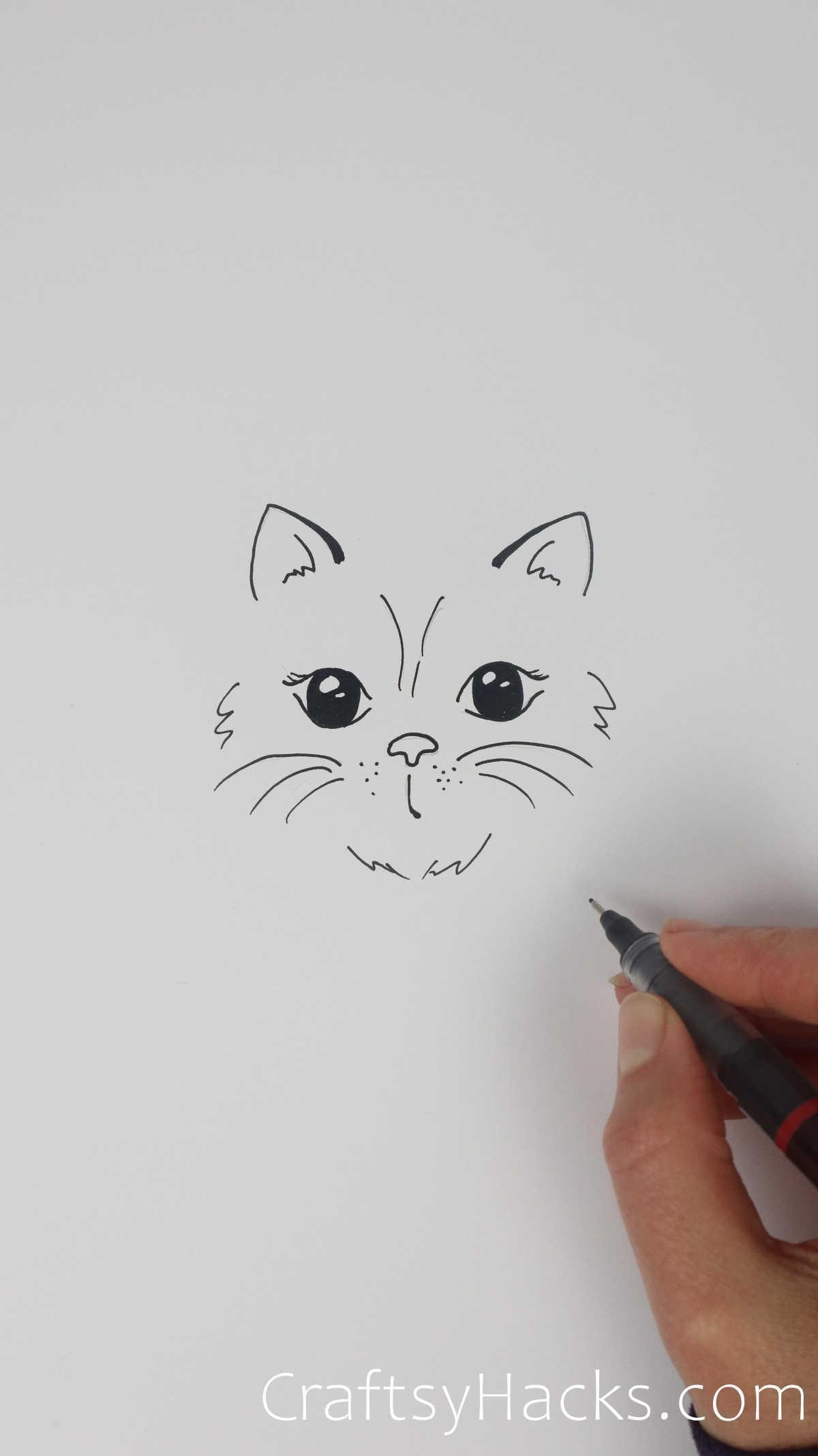 Cute kitty head hand drawn sketch. Cat face with long whiskers isolated on  white background Stock Vector Image & Art - Alamy