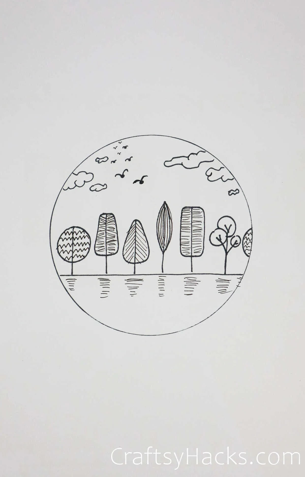 trees circle drawing