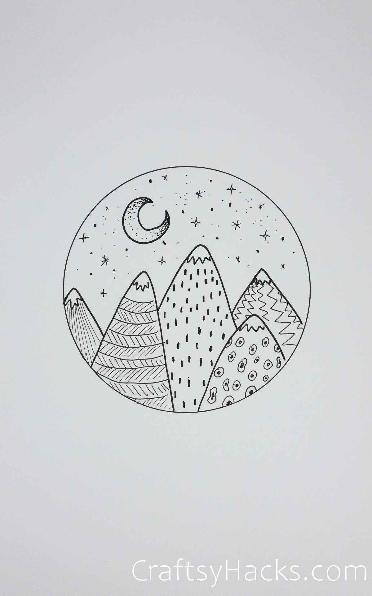 Mountains, forest, sky, sun and moon are nature inscribed in a circle. Day  and night change pattern. Black and white vector picture. Stock Vector |  Adobe Stock