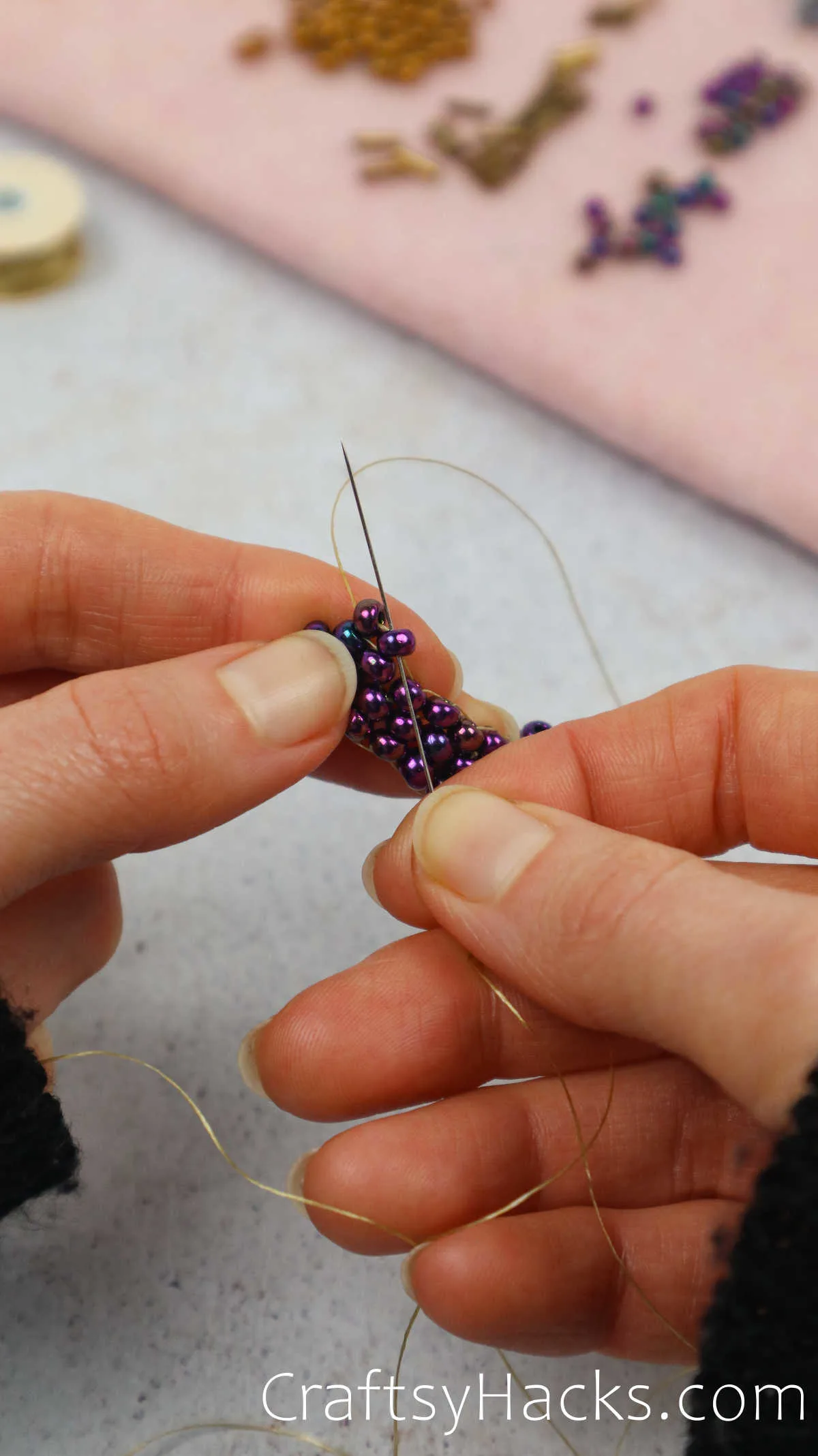 threading beads together