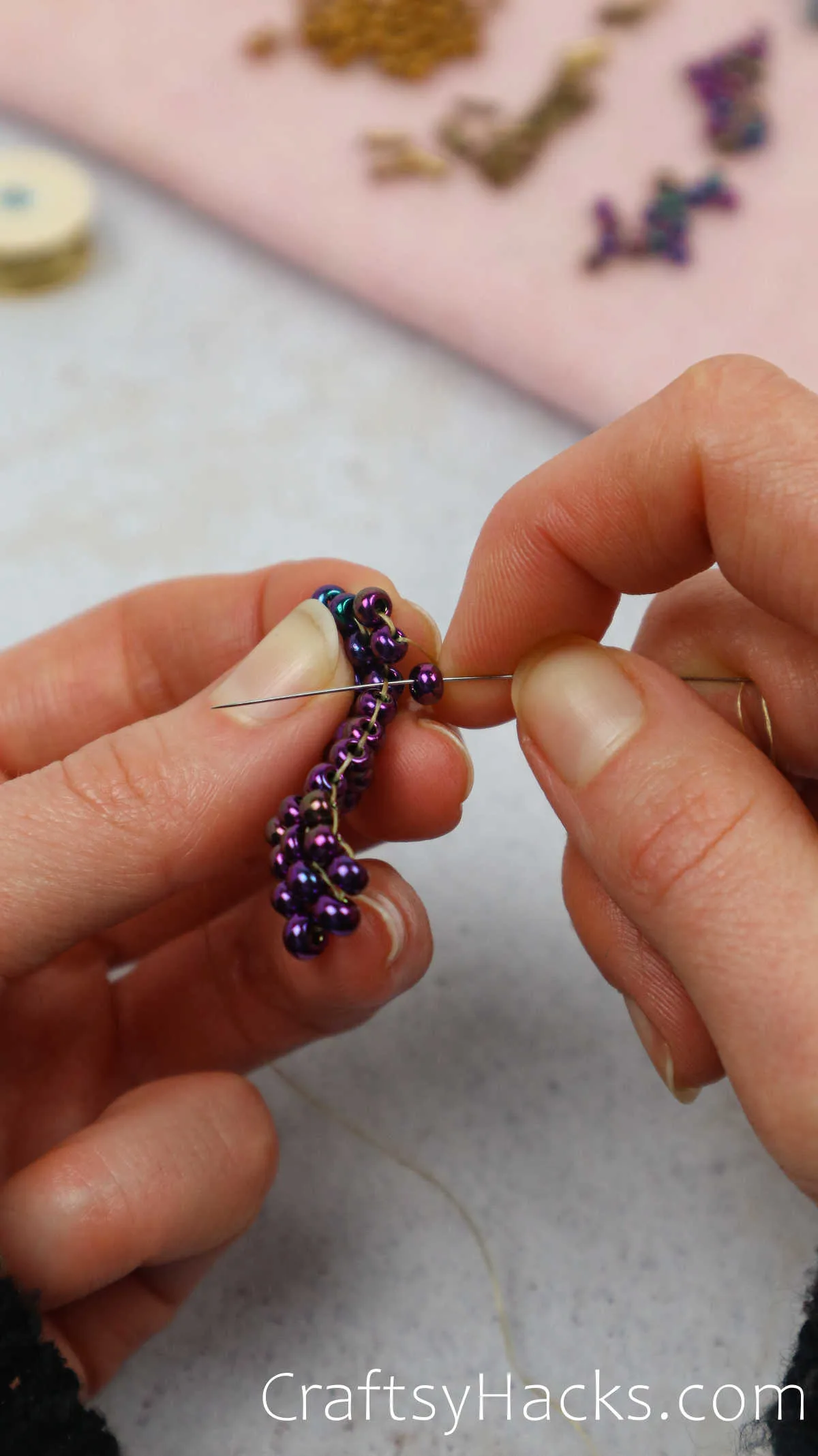threading beads together