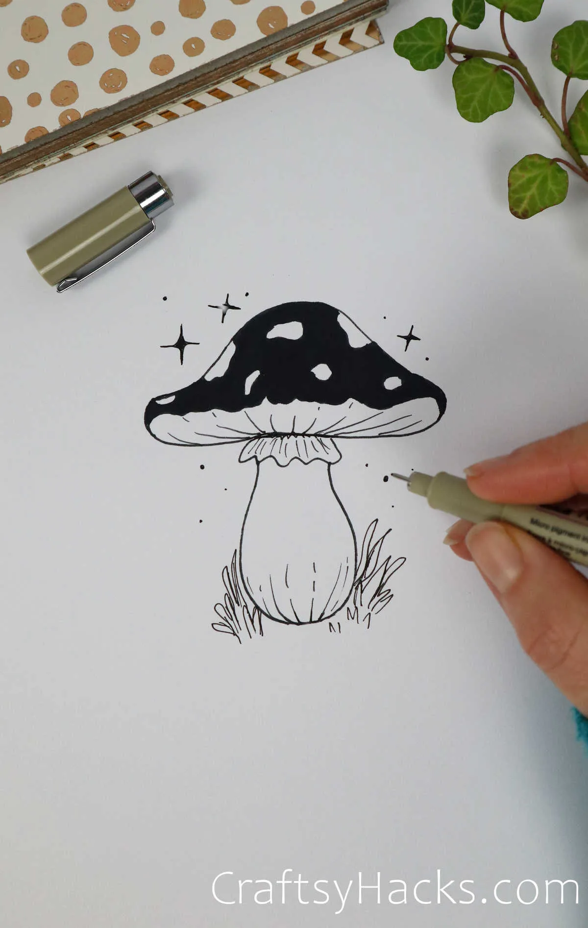 black and white mushroom drawing
