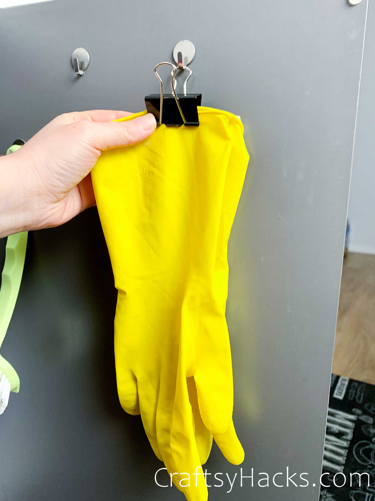 hang your gloves with binder clips